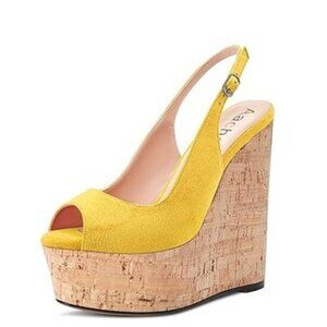 FOWT Women Wedge Platform Pumps Peep Open Toe Ankle Strap Slingback Backstrap